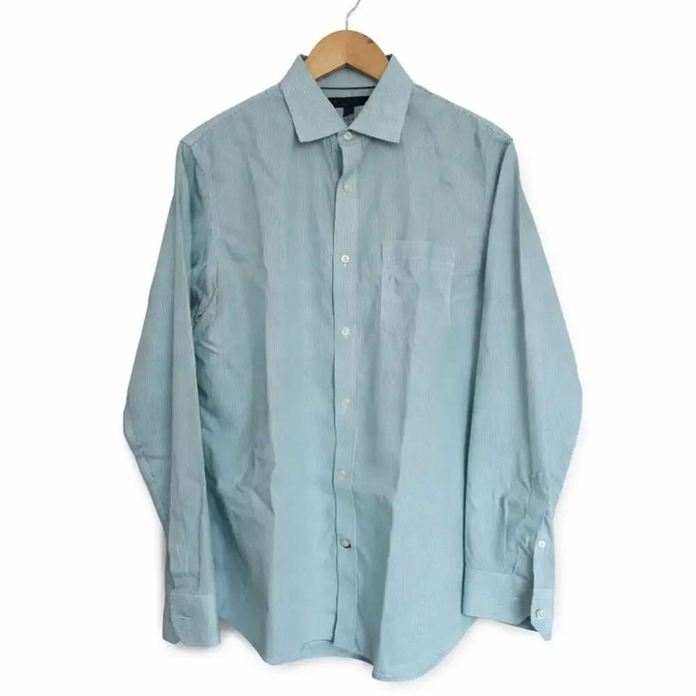 Banana Republic Mens Dress Shirt Non-Iron Classic Fit Green Stripe Neck 15 | 25